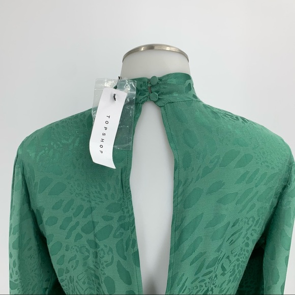 TOPSHOP Tie Neck Jacquard Crop Green Jumpsuit - Picture 11 of 16